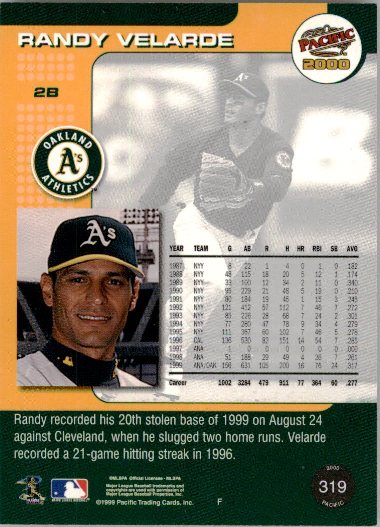 2000 Pacific Gold #319 Randy Velarde back image