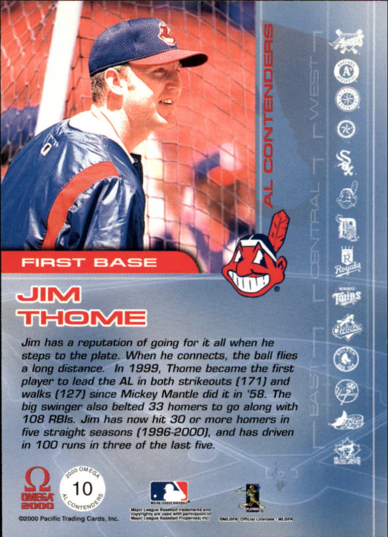 2000 Pacific Omega AL/NL Contenders #AL10 Jim Thome back image