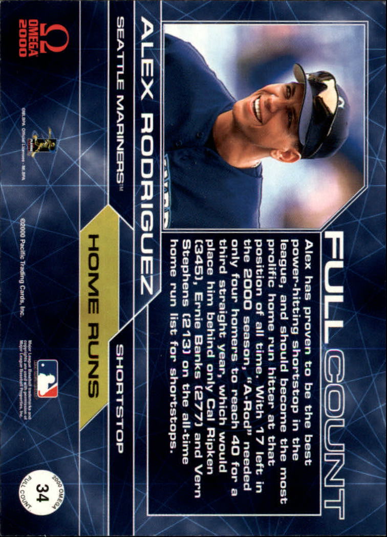 2000 Pacific Omega Full Count #34 Alex Rodriguez back image