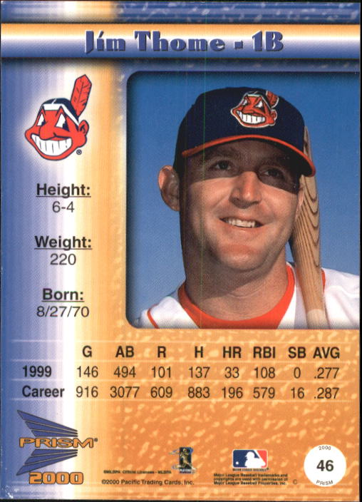 2000 Pacific Prism #46 Jim Thome back image