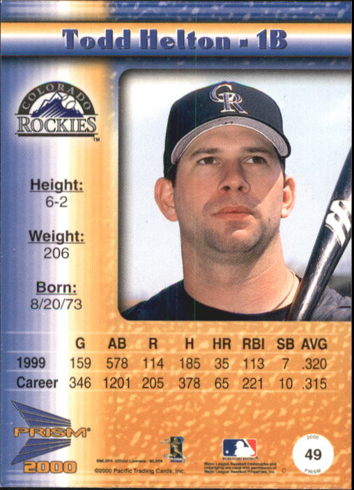 2000 Pacific Prism #49 Todd Helton back image