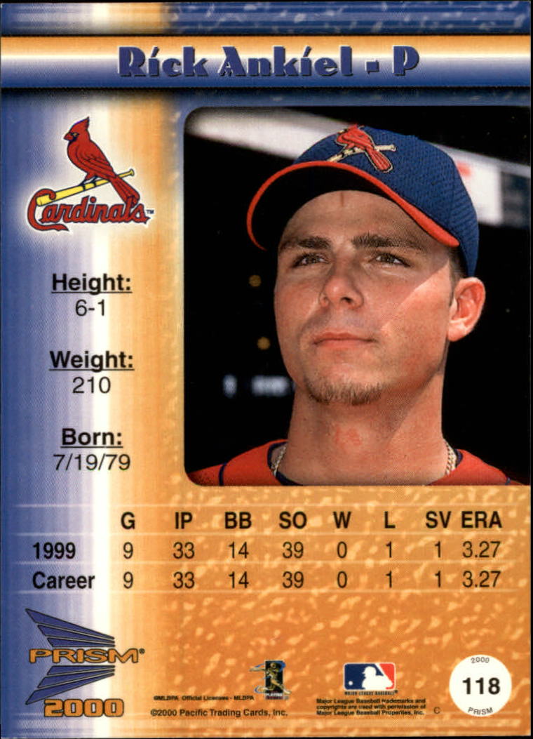 2000 Pacific Prism Holographic Gold #118 Rick Ankiel back image