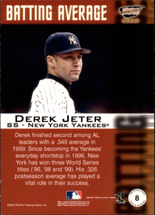2000 Revolution Triple Header #8 Derek Jeter back image