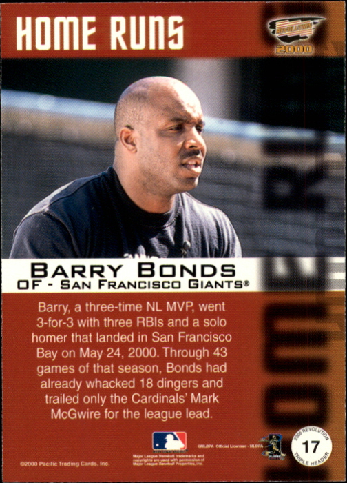 2000 Revolution Triple Header #17 Barry Bonds back image