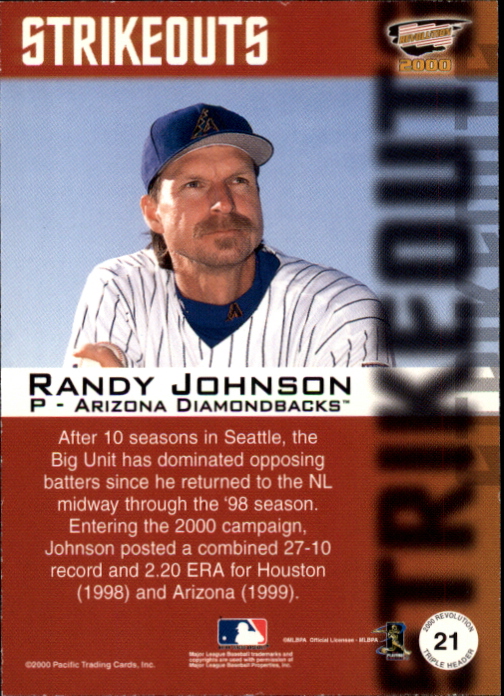 2000 Revolution Triple Header #21 Randy Johnson back image