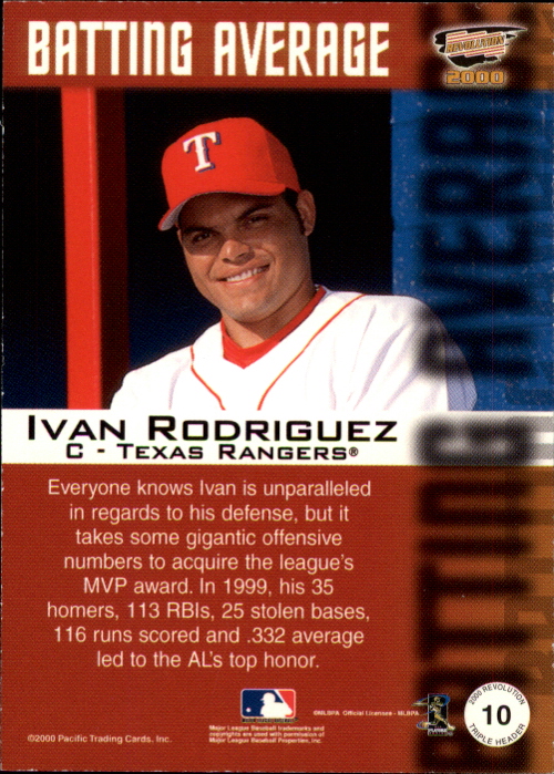 2000 Revolution Triple Header Silver #10 Ivan Rodriguez back image