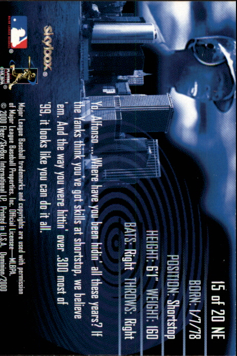 2000 SkyBox Dominion New Era #15 Alfonso Soriano back image