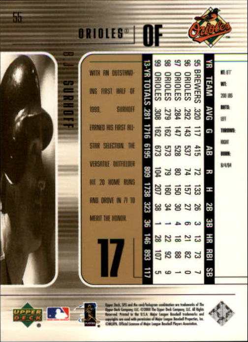 2000 SPx #55 B.J. Surhoff back image