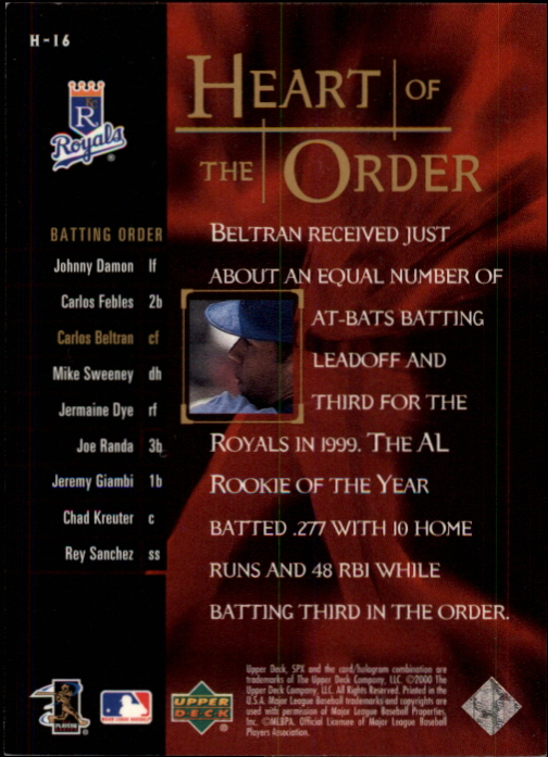 2000 SPx Heart of the Order #H16 Carlos Beltran back image