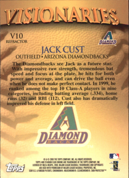 2000 Stadium Club Chrome Visionaries Refractors #V10 Jack Cust back image