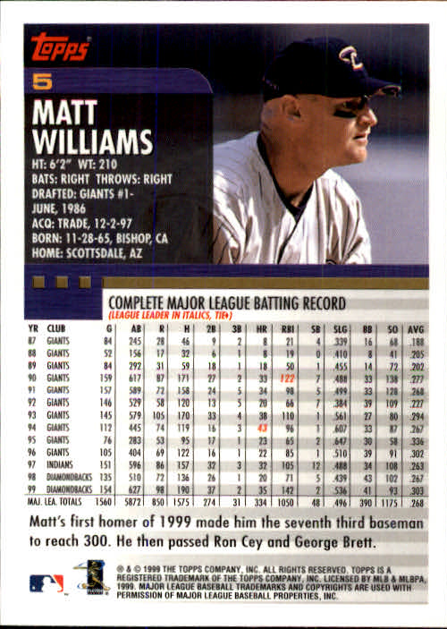 2000 Topps #5 Matt Williams back image