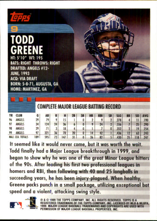 2000 Topps #9 Todd Greene back image