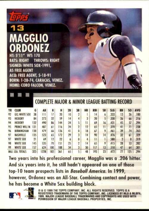2000 Topps #13 Magglio Ordonez back image