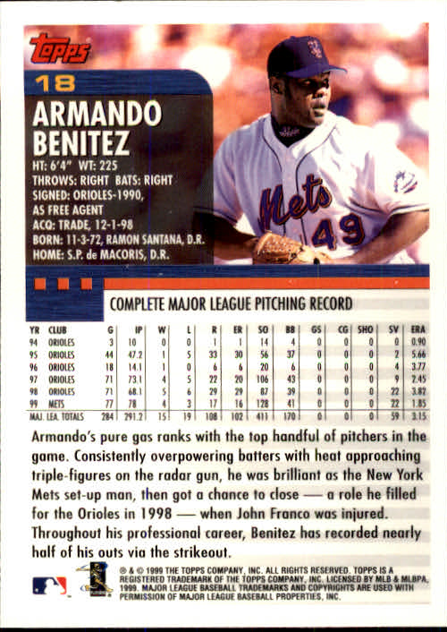 2000 Topps #18 Armando Benitez back image