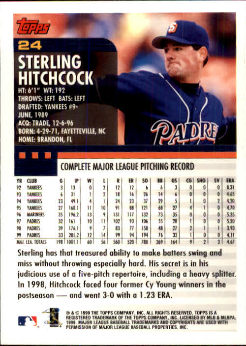 2000 Topps #24 Sterling Hitchcock back image