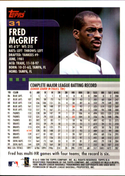 2000 Topps #31 Fred McGriff back image