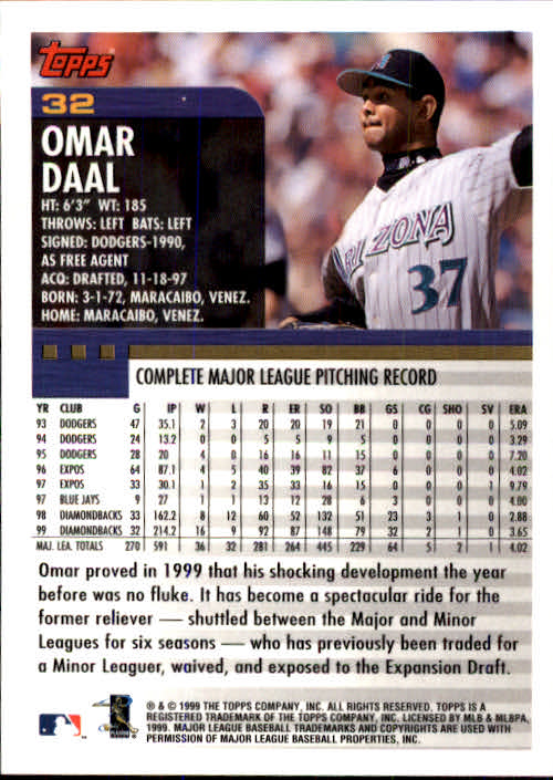 2000 Topps #32 Omar Daal back image