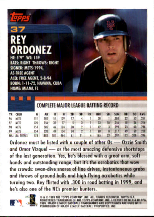 2000 Topps #37 Rey Ordonez back image