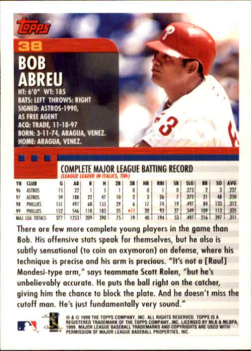 2000 Topps #38 Bob Abreu back image