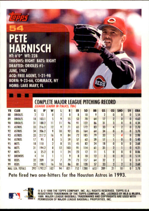 2000 Topps #54 Pete Harnisch back image