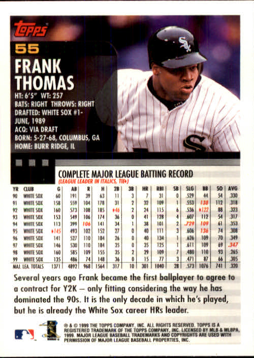 2000 Topps #55 Frank Thomas back image