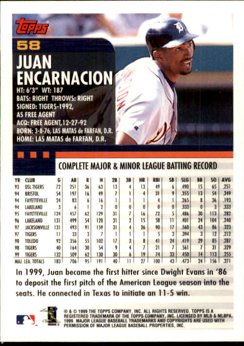 2000 Topps #58 Juan Encarnacion back image