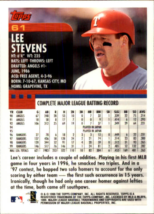 2000 Topps #61 Lee Stevens back image