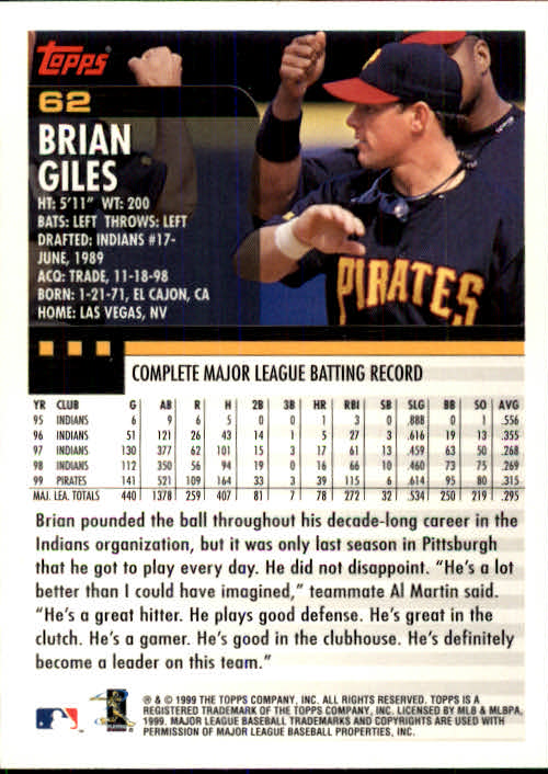 2000 Topps #62 Brian Giles back image