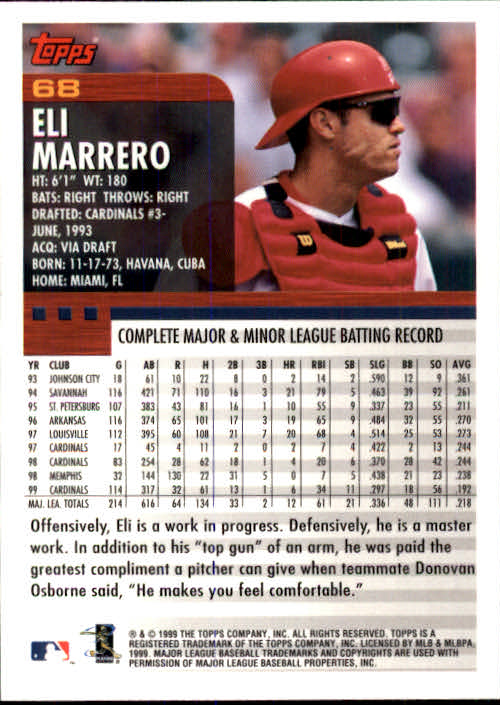 2000 Topps #68 Eli Marrero back image