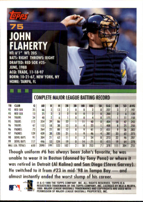 2000 Topps #75 John Flaherty back image