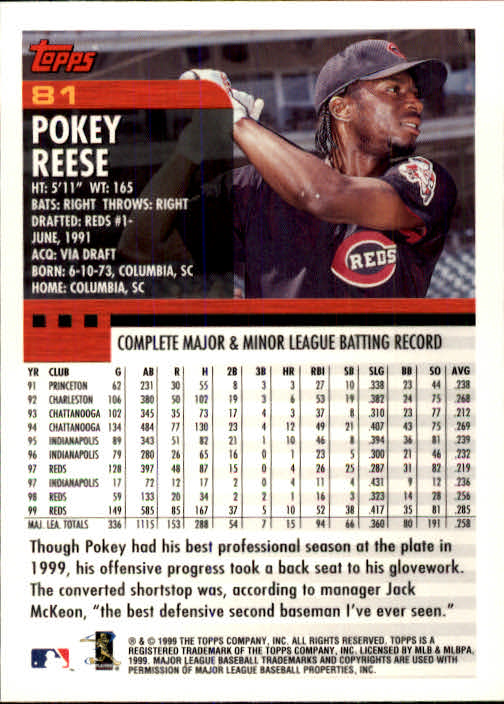 2000 Topps #81 Pokey Reese back image