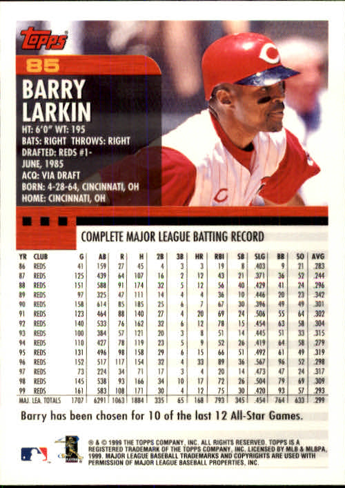 2000 Topps #85 Barry Larkin back image