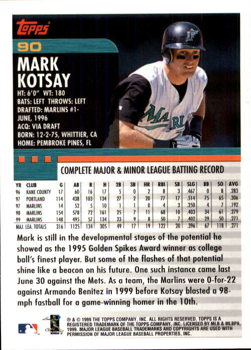 2000 Topps #90 Mark Kotsay back image