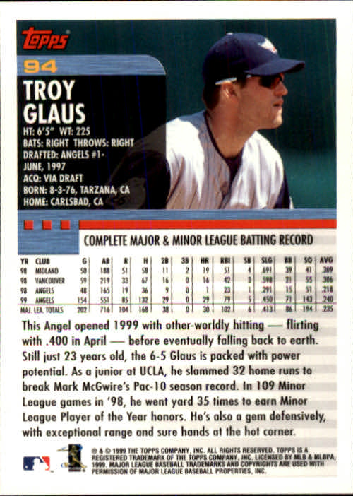 2000 Topps #94 Troy Glaus back image