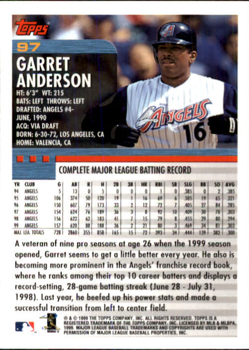 2000 Topps #97 Garret Anderson back image