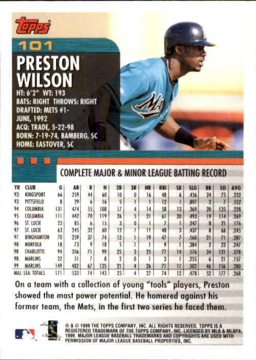 2000 Topps #101 Preston Wilson back image