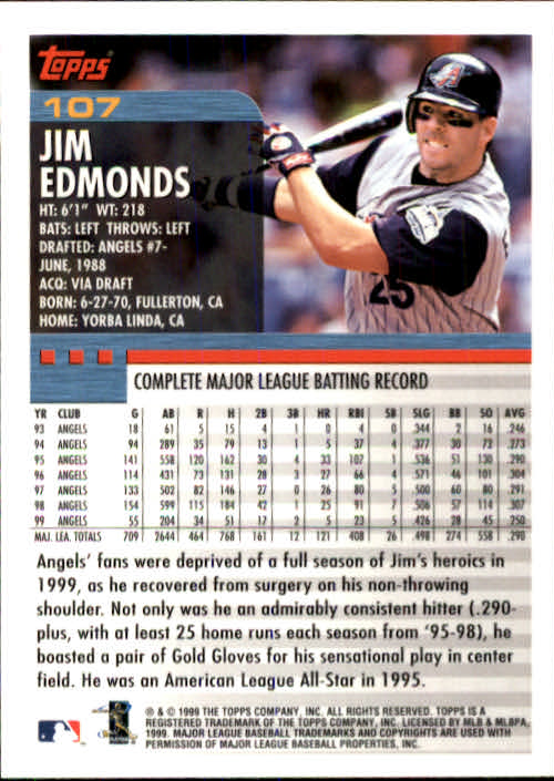 2000 Topps #107 Jim Edmonds back image