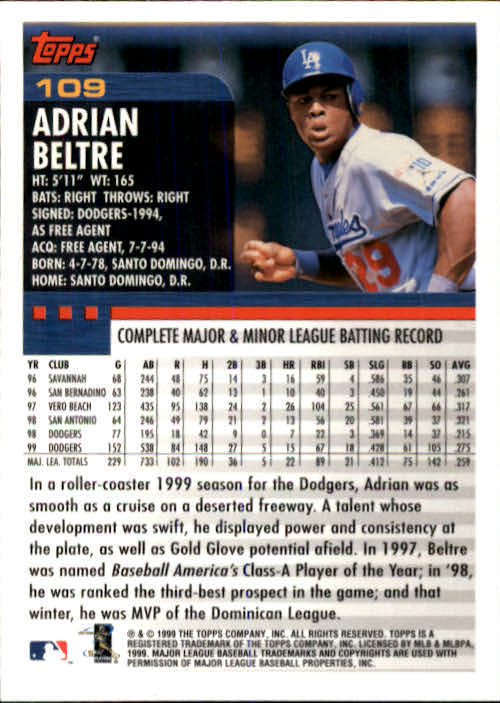 2000 Topps #109 Adrian Beltre back image
