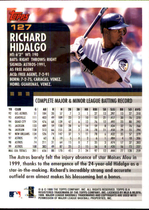 2000 Topps #127 Richard Hidalgo back image