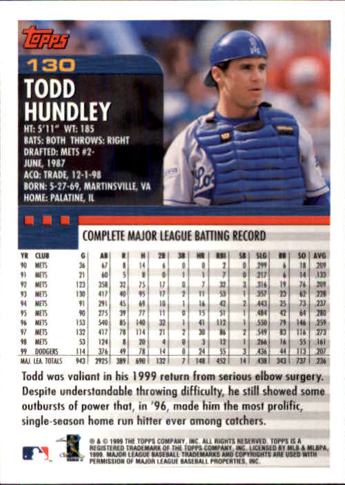 2000 Topps #130 Todd Hundley back image