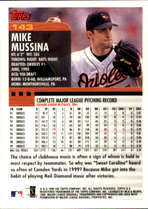 2000 Topps #143 Mike Mussina back image