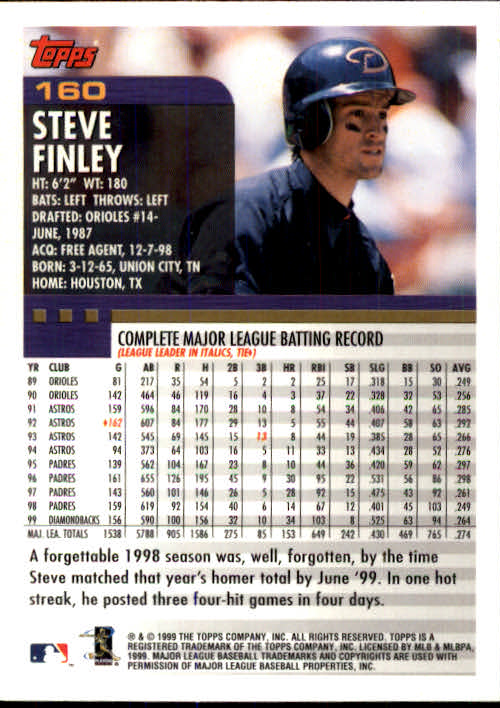 2000 Topps #160 Steve Finley back image