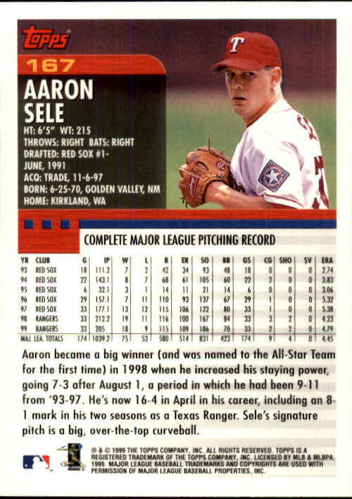 2000 Topps #167 Aaron Sele back image
