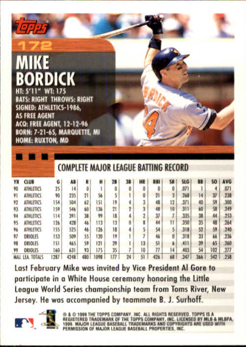 2000 Topps #172 Mike Bordick back image