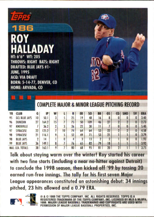 2000 Topps #186 Roy Halladay back image