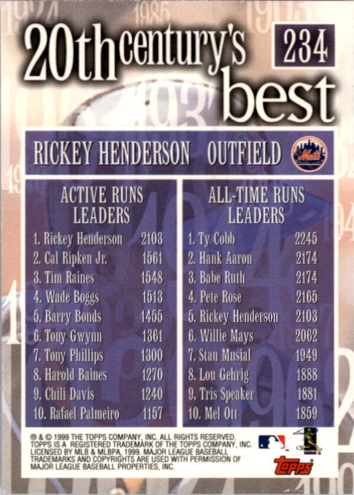2000 Topps #234 Rickey Henderson 20CB back image