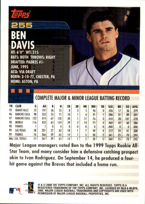 2000 Topps #255 Ben Davis back image