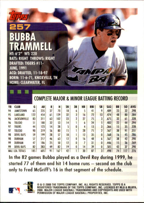 2000 Topps #257 Bubba Trammell back image