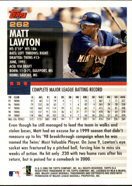 2000 Topps #262 Matt Lawton back image