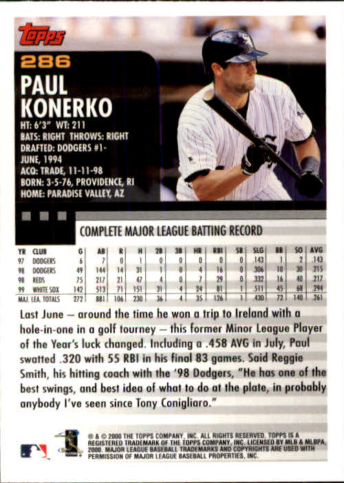 2000 Topps #286 Paul Konerko back image